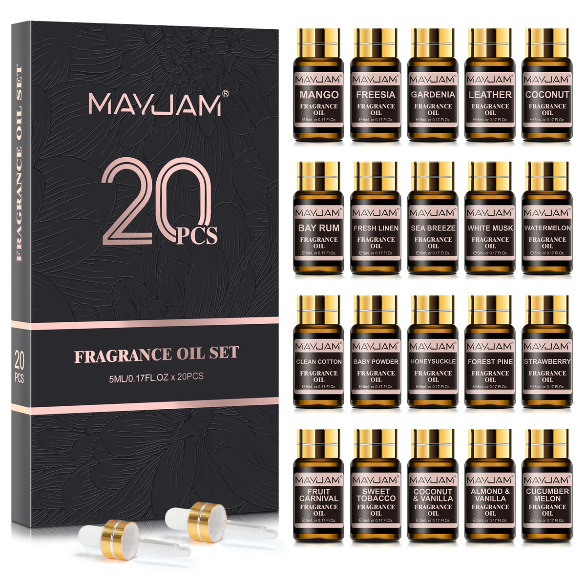 MAYJAM 20pcs Fragrance Oils Gift Set White Musk Sea Breeze Clean Cotton Strawberry Mango Aromatic Essential Oil For Aromatherapy