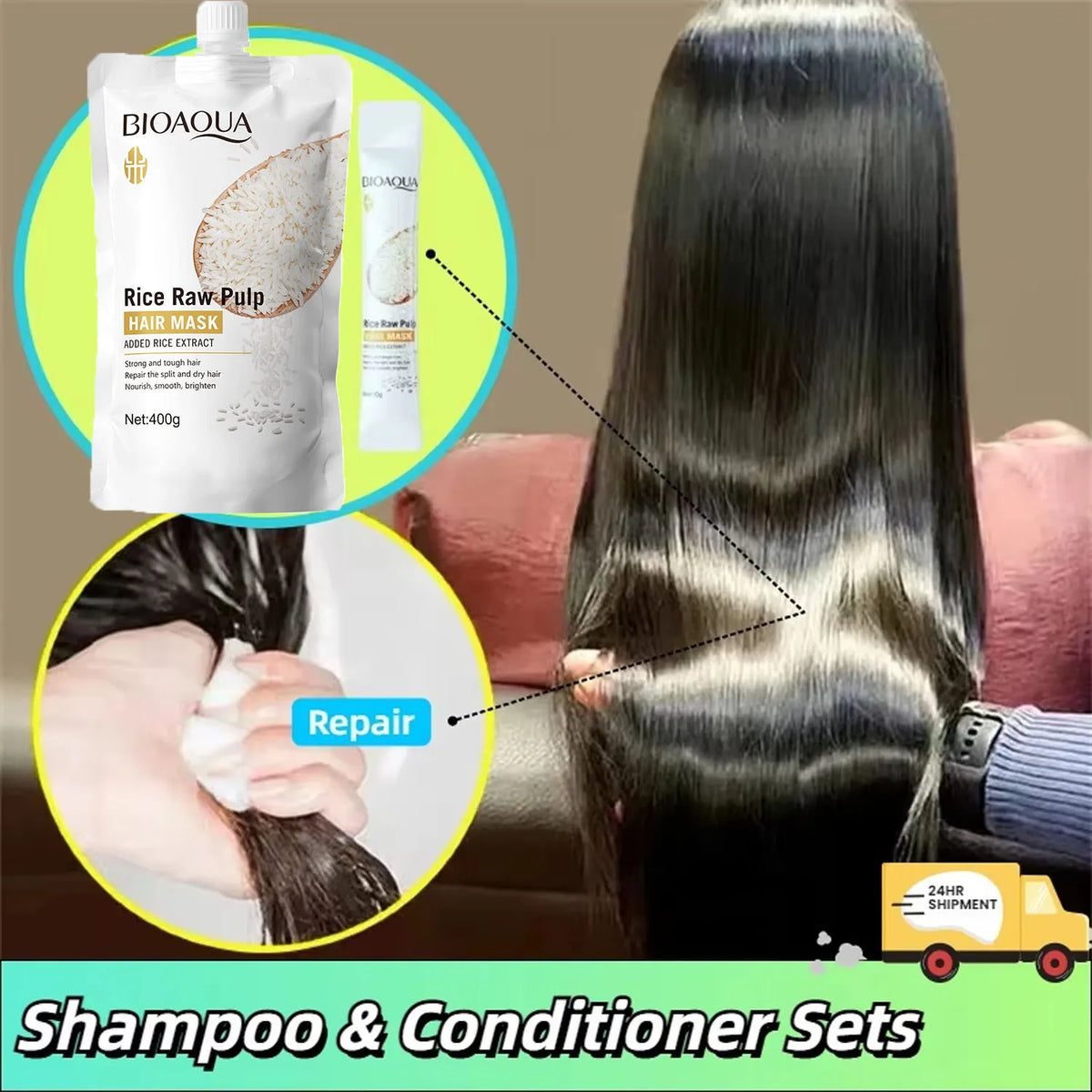 Rice Magical Keratin Hair Mask 5 Seconds Repair Damaged Frizzy Hairs Soft Smooth Shiny Moisturizing Nourish Hair Root Care