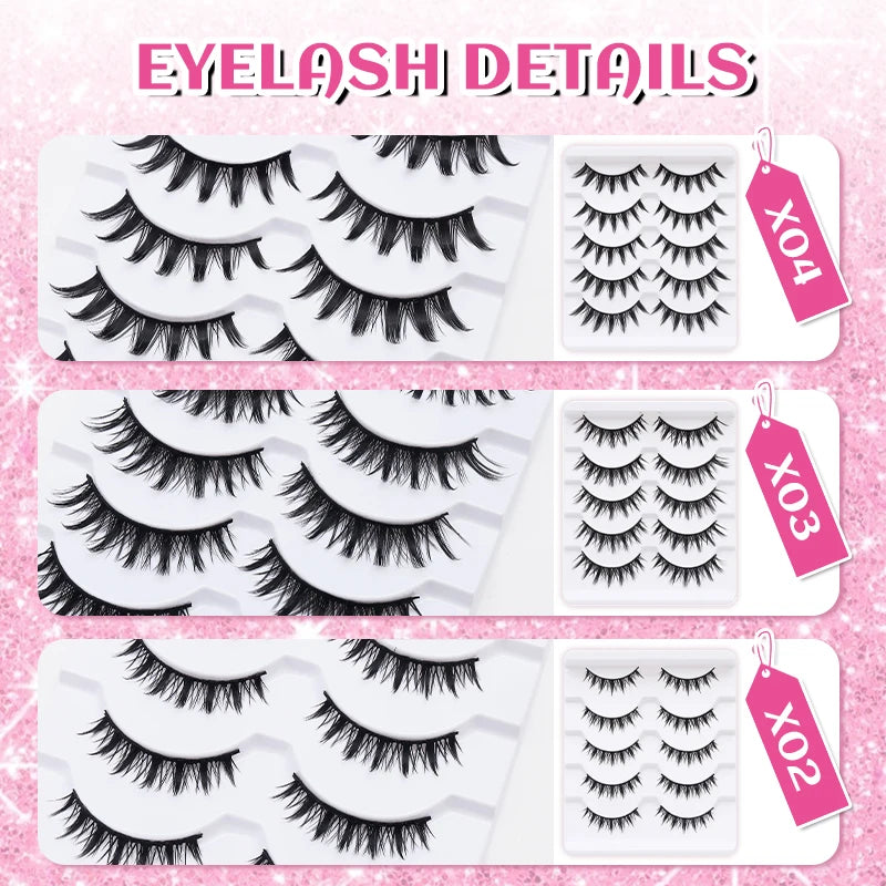 DINGSEN 5 Pairs Manga Lashes Cosplay Fake Eyelashes Strip Lash Soft Natural Look Fox Eye Korean Manhua Makeup False Eyelashes