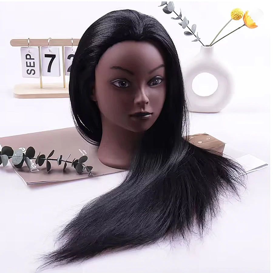 Black Cosmetology Mannequin Head with Hair Doll for Hairdressing Training Styling Practice Braiding with Clamp Holder
