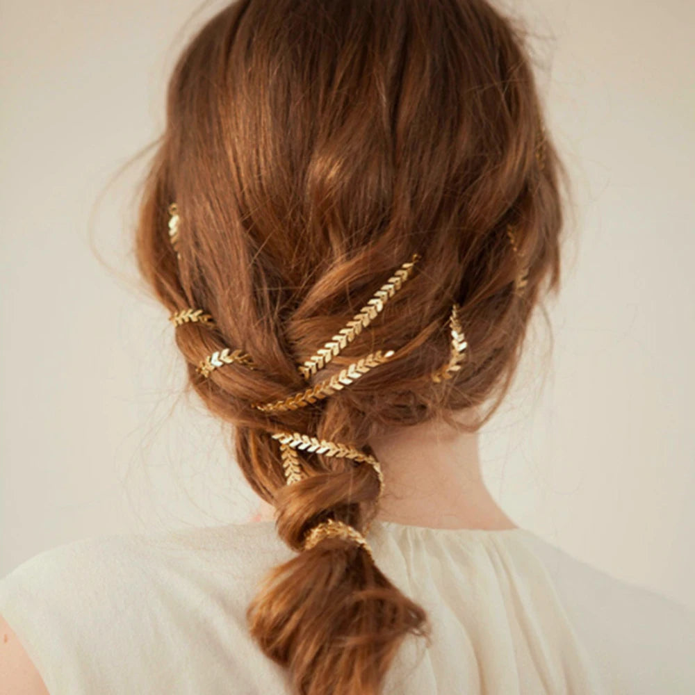 Pearl Tassel Hair Chain Clip Fishbone Long Strand Hair Extension Accessory Wedding Bridal Multi-Layer Beaded  Hairstyle Decor