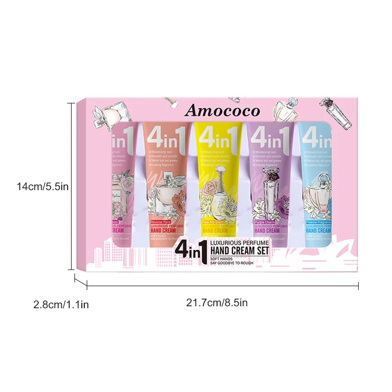 Amococo  2 Pack 4In1 Luxury Perfume Hand Cream Set Moisturizing Hand Lotion Gift Box for Women Travel Size Hand Care Kit