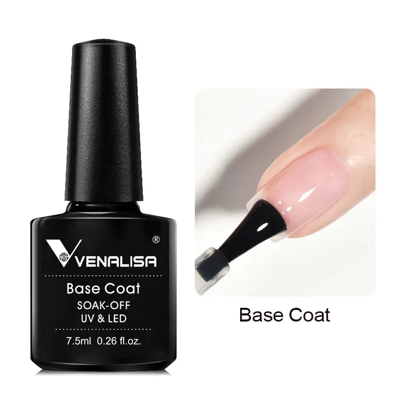 Venalisa Base Coat and Top Coat Gel Polish Set Soak Off UV LED Long Lasting Nail Gel No Wipe Gloss Finish Nail Art Manicure Kit