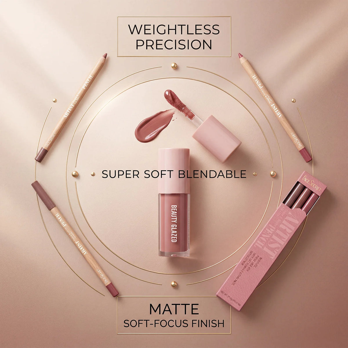 4Pcs Lip Liner & Lip Gloss Set Waterproof Long-lasting Smudge-proof Smooth Daily Lip Makeup Kit