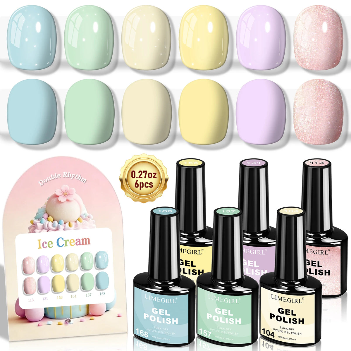 LIMEGIRL 6pcs/set Gel Nail Polish Ice Cream Color Vernis Semi-Permanent UV Gel Nail Art Varn Nail Polish Gel kit