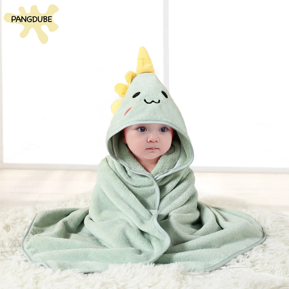 PANGDUBE Baby Hooded Towel Cartoon Animal Coral Velvet Fast Absorbent Soft Newborn Toddler Bathrobe Swaddle Wrap Kids Gift