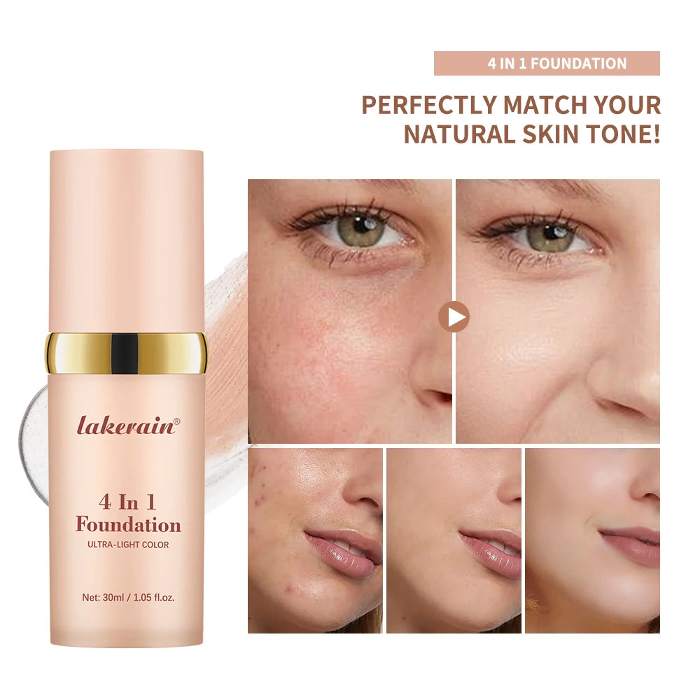 2pcs Waterproof Color Changing Foundation 4 in 1 SPF 30 Hydrating Long Lasting Brightening Concealer Coverage Makeup
