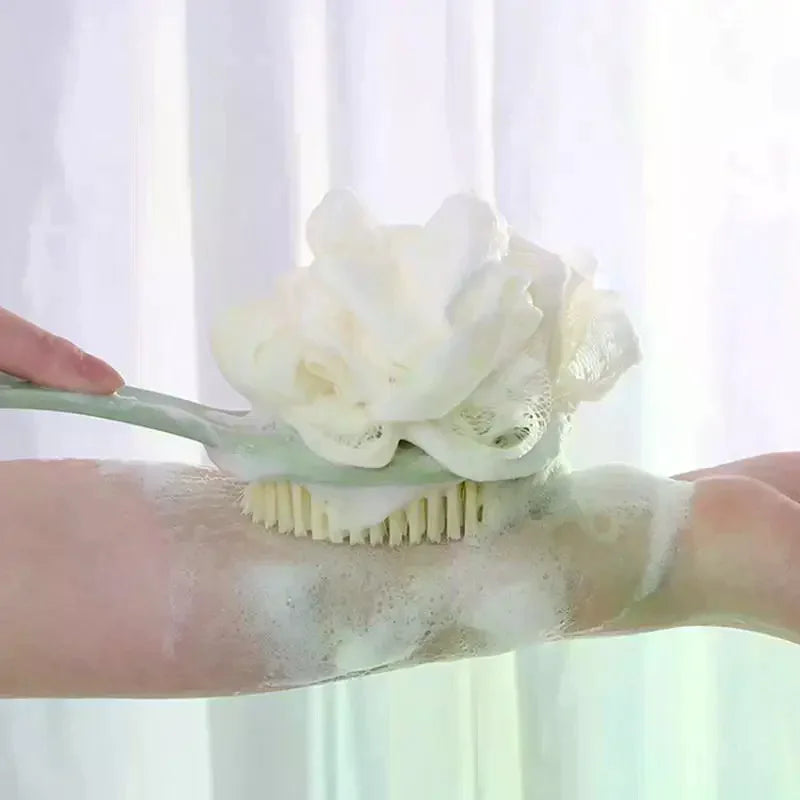 Soft Loofah And Bristles Bath Body Brush For Women And Men - Curved Long Handled Shower Brush For Body, Face, And Spa Washing