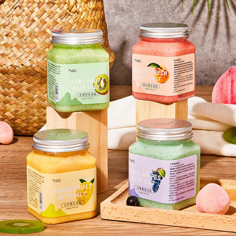 Male and female specific fruit scented bath salt body scrub, deep cleansing, moisturizing, exfoliating foot bath salt bath salt