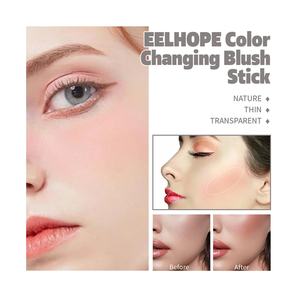 Color Changing Blush Stick pH Reacting Milk Jelly Tint Lip and Cheek Stain Transparent Moisturizing Dewy Finish Makeup Stick