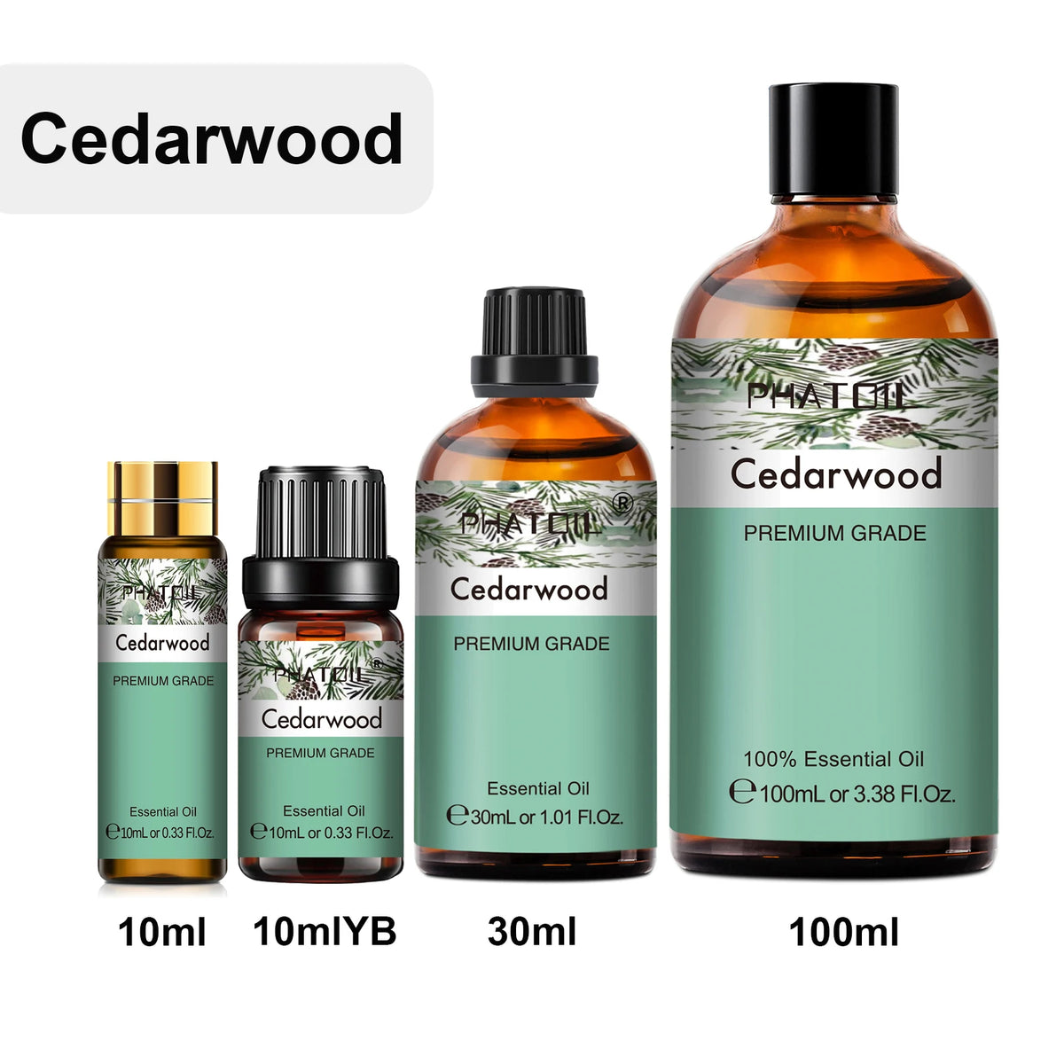 PHATOIL 1PCS Cedarwood Essential Oil 10ml/30ml/100ml - Pure Natural for Aromatherapy,Diffuser,Massage,Candle Making, Hair Care