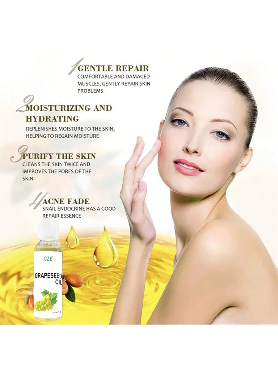 GZE Grapeseed Oil, Skin Care for Sensitive Skin, Light Silky Moisturizer for All Skin Type, Hair Strengthens Vegan Thickening