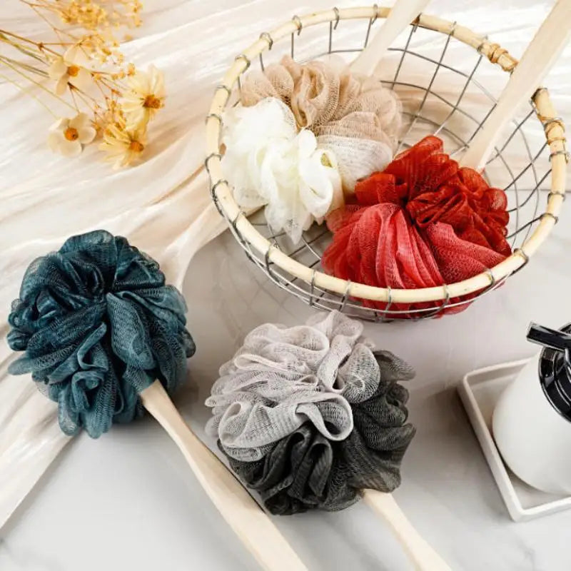 Wooden Handle Bath Brush Soft Mesh Back Scrubber Shower Body Cleaner Sponge Brush Exfoliating Scrub Skin Massager Bath Tool