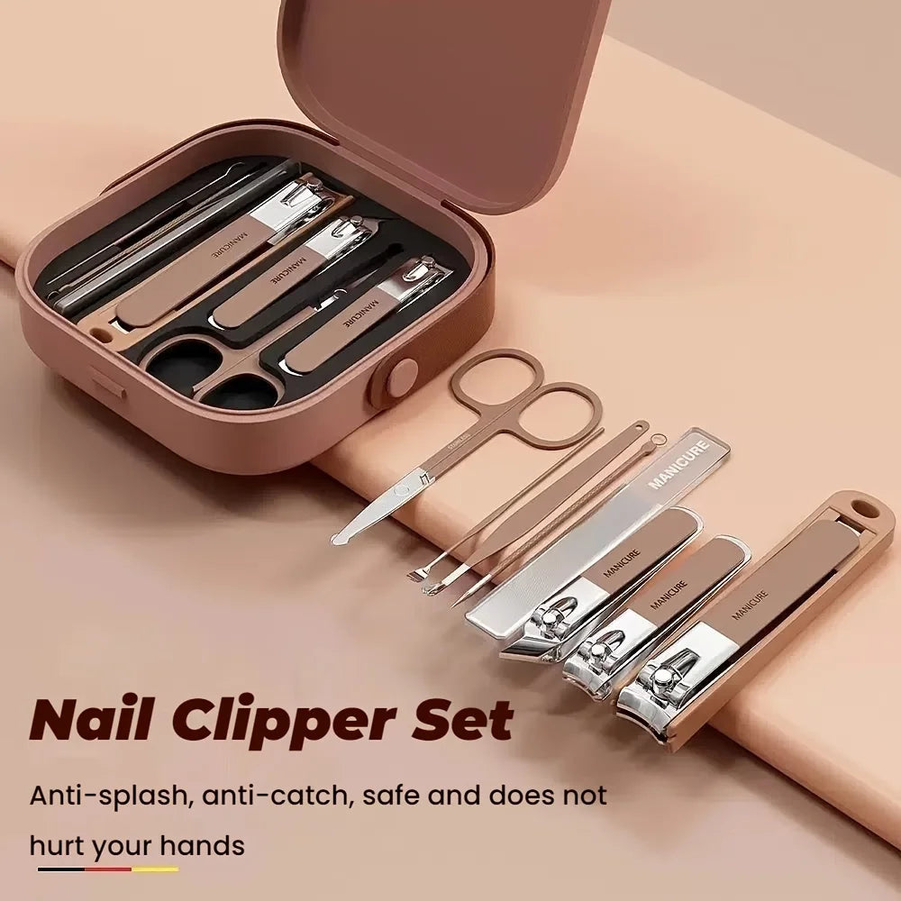 Anti-Splash Nail Clipper Set 8 Pcs Stainless Steel Manicure Pedicure Kit Portable Nail Tools with Storage Case for Men Women