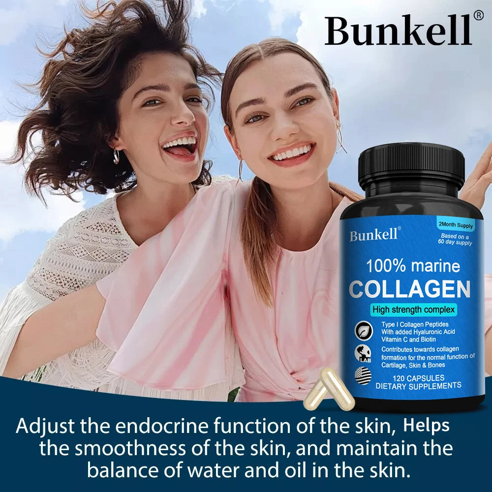 Marine Collagen with Hyaluronic Acid,Vitamin C,and Biotin,Collagen Supplement for Women and Men for Radiant Skin,Hair & Nails