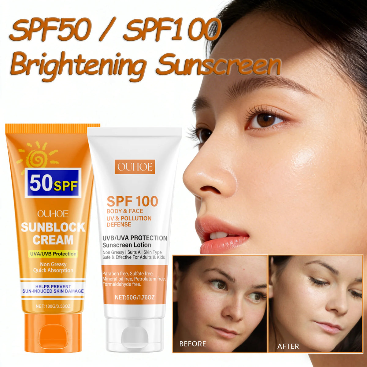 Facial Body Solar Defense Cream Whitening Sun Cream Daily Shield Skin Protective Cream Anti-Aging Oil-control Moisturizing