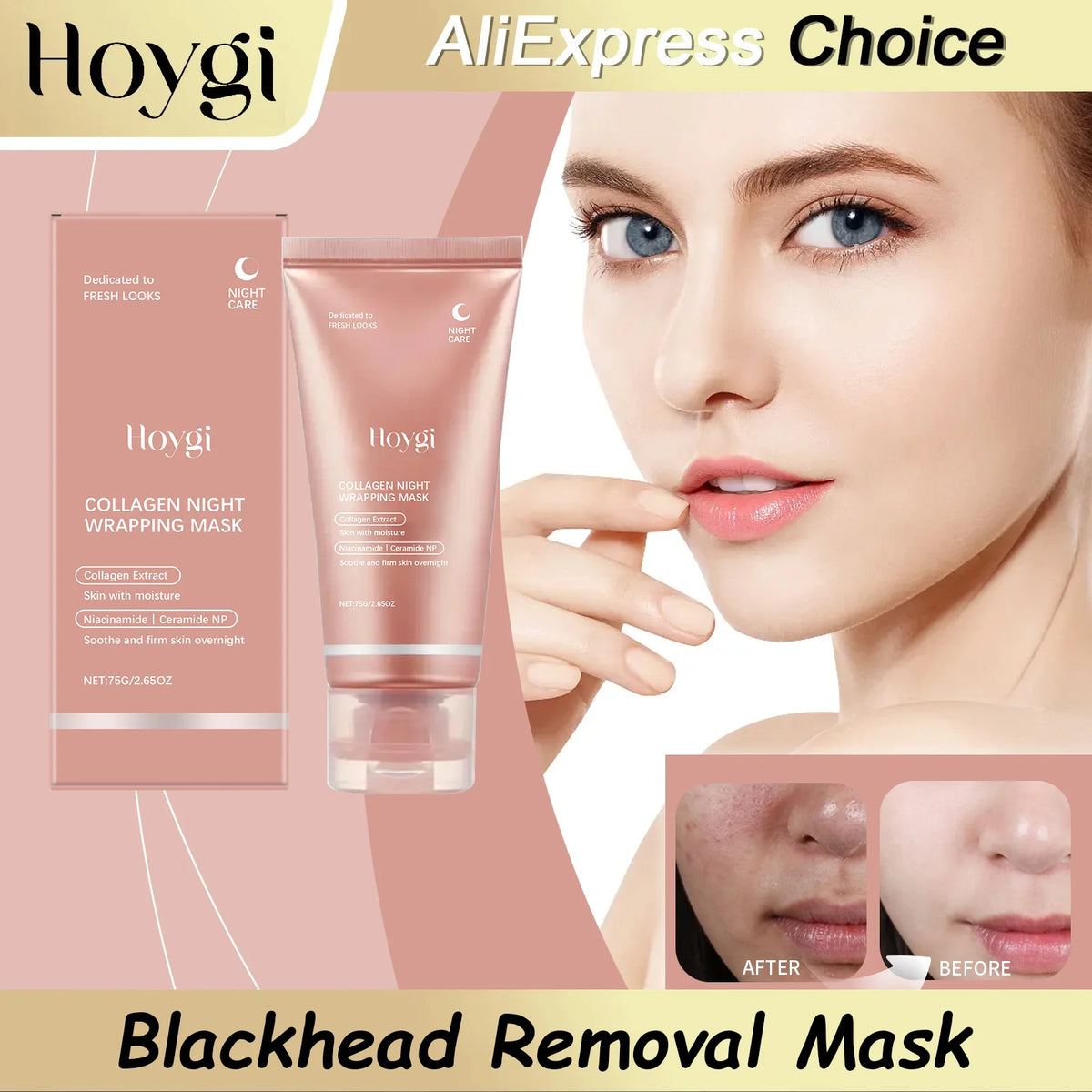 HOYGI Collagen Overnight Wrapping Peel Off Facial Mask Deeply Hydrates Night Care Mask Cream Moisturize Deep Pore Cleansing Mask