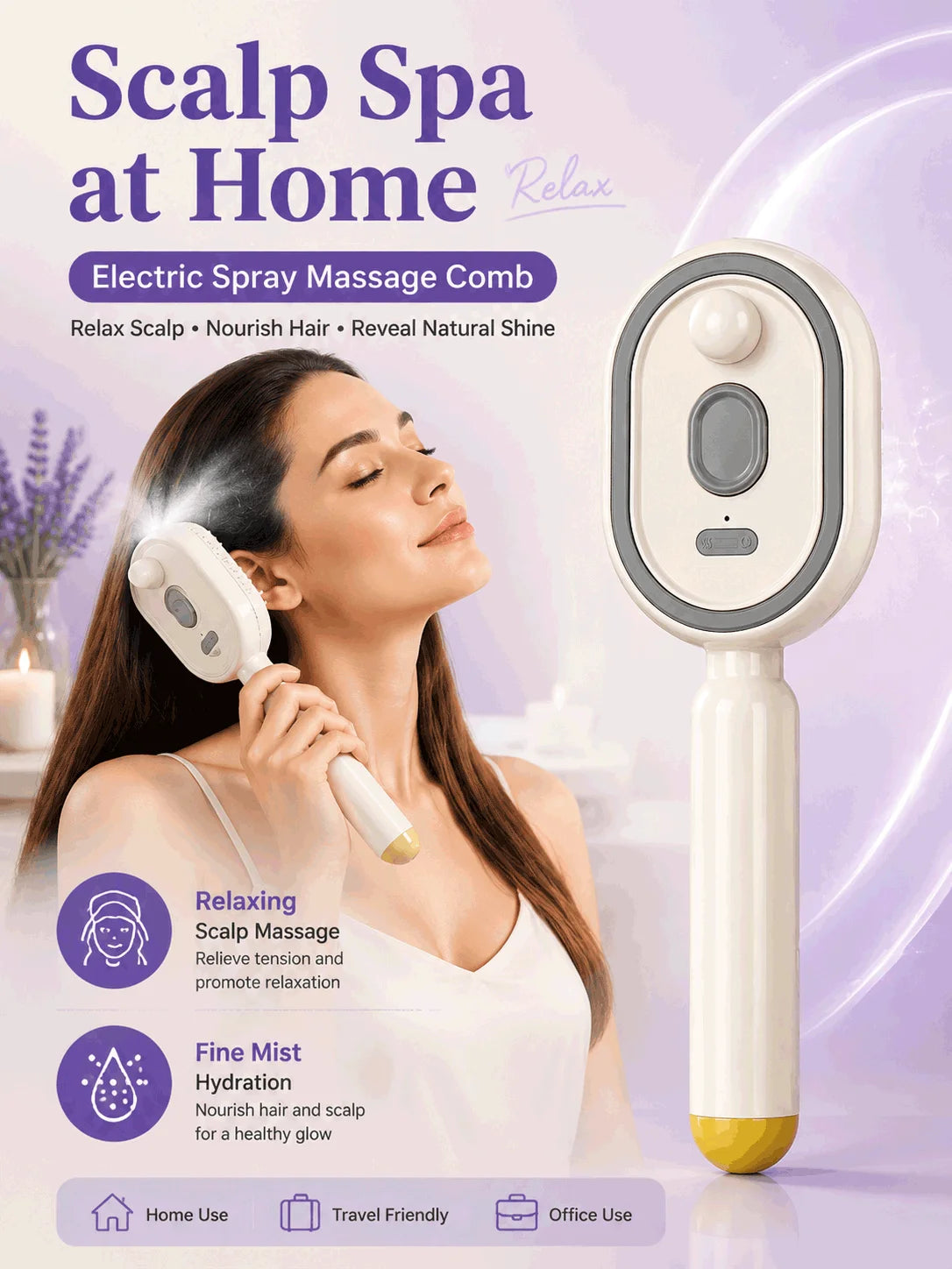 Electric Hair Brush with Spray Mist Scalp Massager Detangling Brush for Women Hair Care Anti Frizz Styling Tool