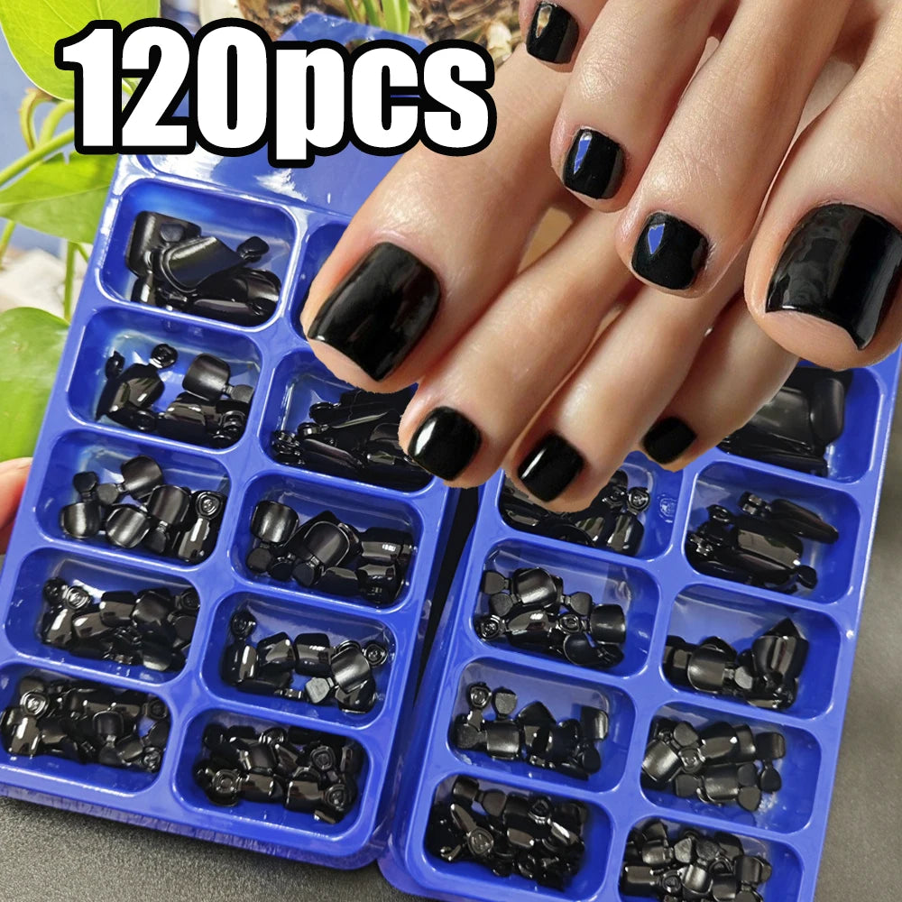 120PCS Halloween Punk Black Short Square Toenails Nail Tip 5-16mm Square Black Glossy Press on Toenails Full-Cover Fake Toe Tips