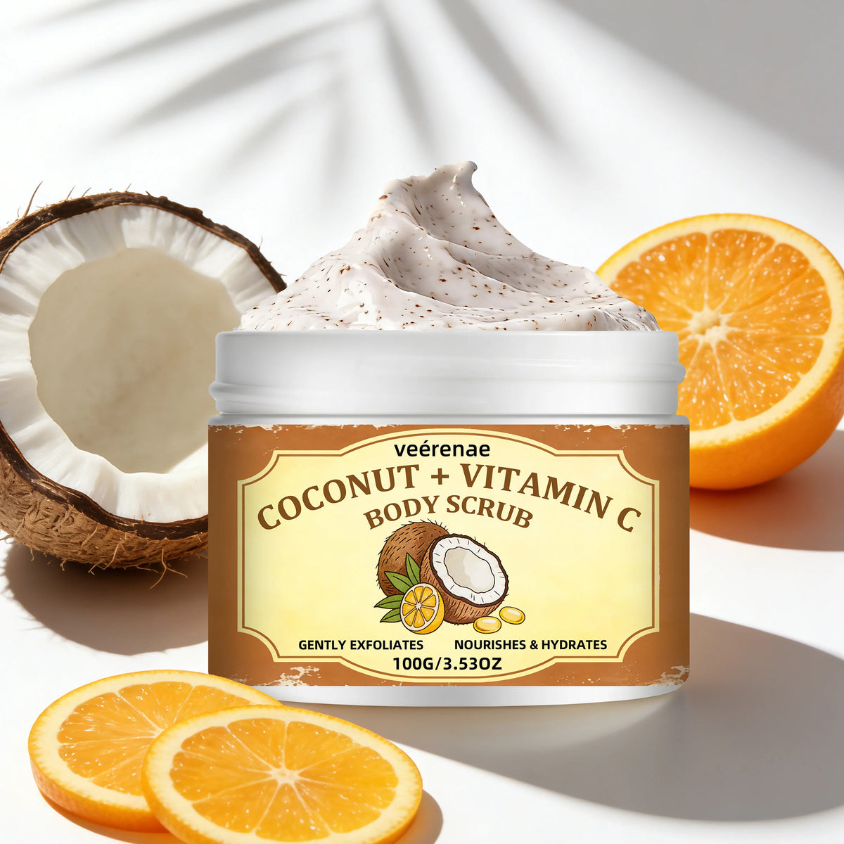 veérenae Coconut Vitamin C Scrub – Gentle Full Body Exfoliator for All Skin Types, Daily Deep Cleanse