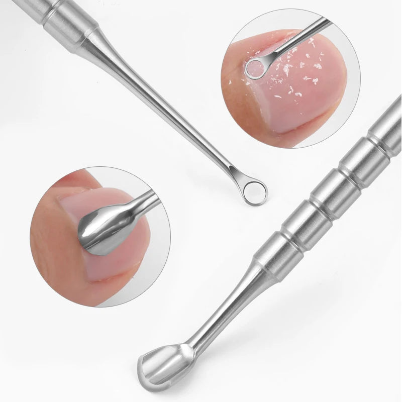 New Double-ended Nail Beveled Head Cuticle Pusher Remover Stainless Steel Cuticle Remover Manicure Sticks Nail Care Cleaner Tool