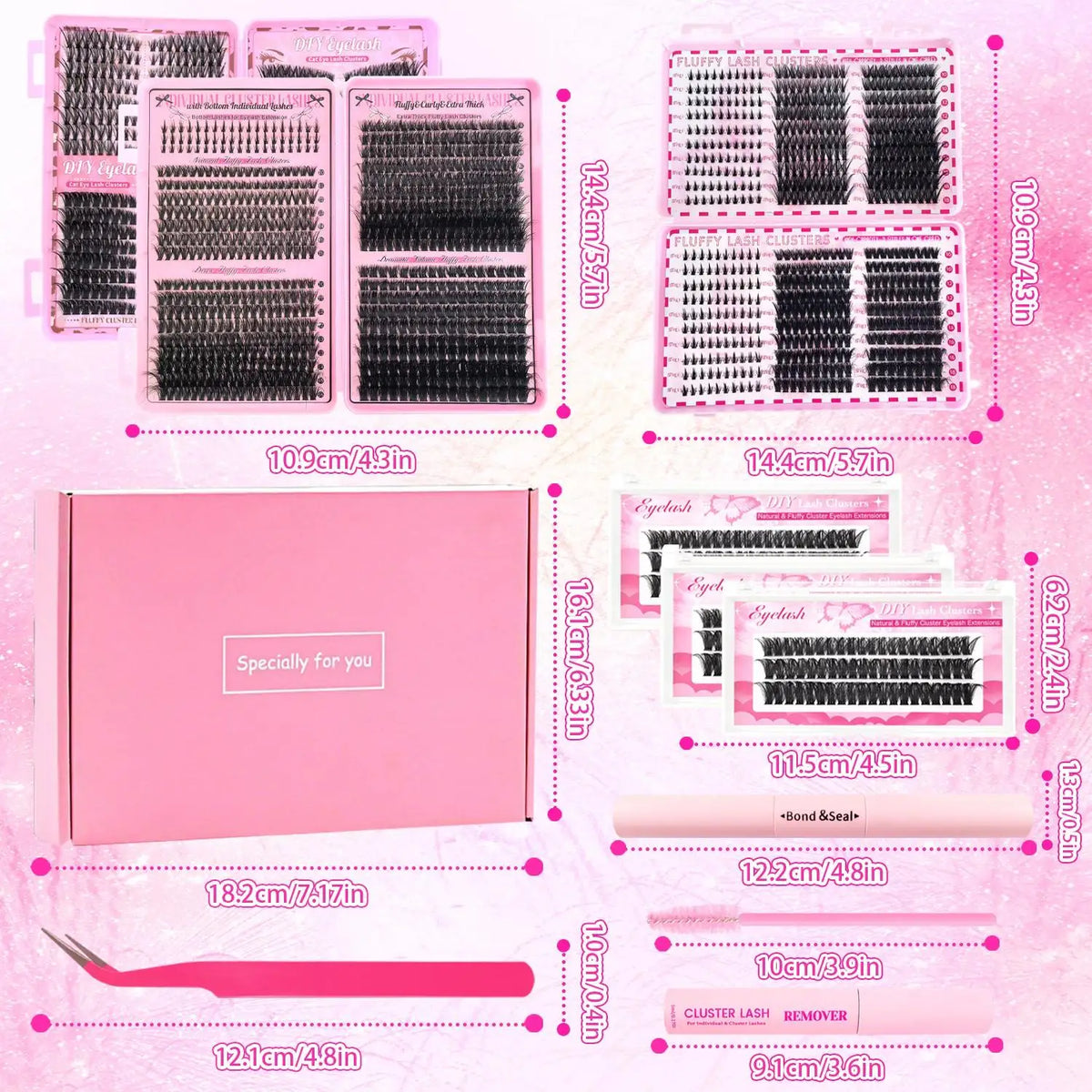 17 Pairs D Curl Cluster Eyelash Extensions, soft reusable fluffy thick upper & lower DIY individual lashes.