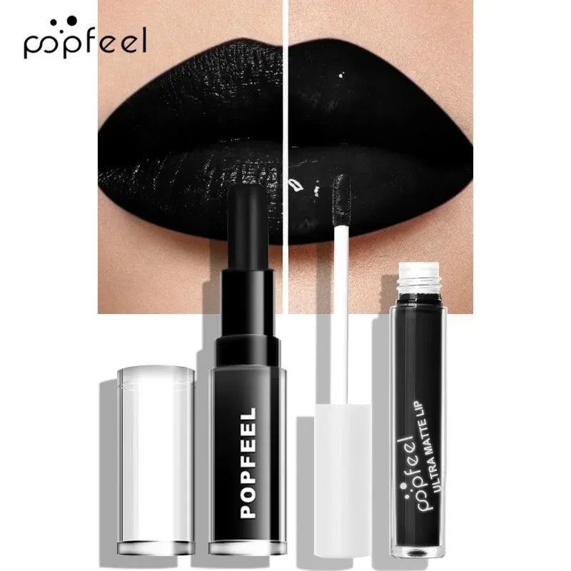 Punk Matte Black Liquid Lipstick Waterproof Long Lasting Party Lip Gloss Personality Velvet Nude Lip Tint Halloween Lips Makeup