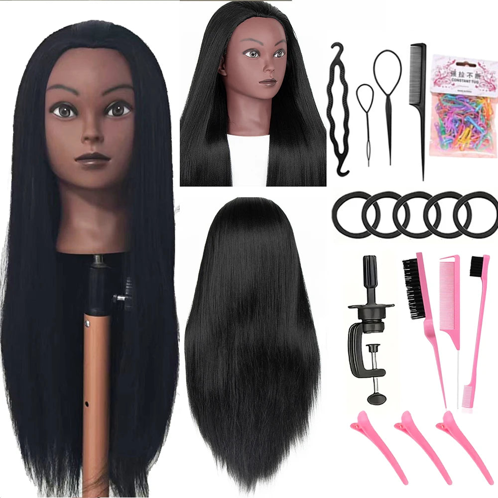 26'' Doll Head Cosmetology Mannequin Manikin Head Hair Styling Hairdressing Practice Doll Head Training Head with Clamp Holder