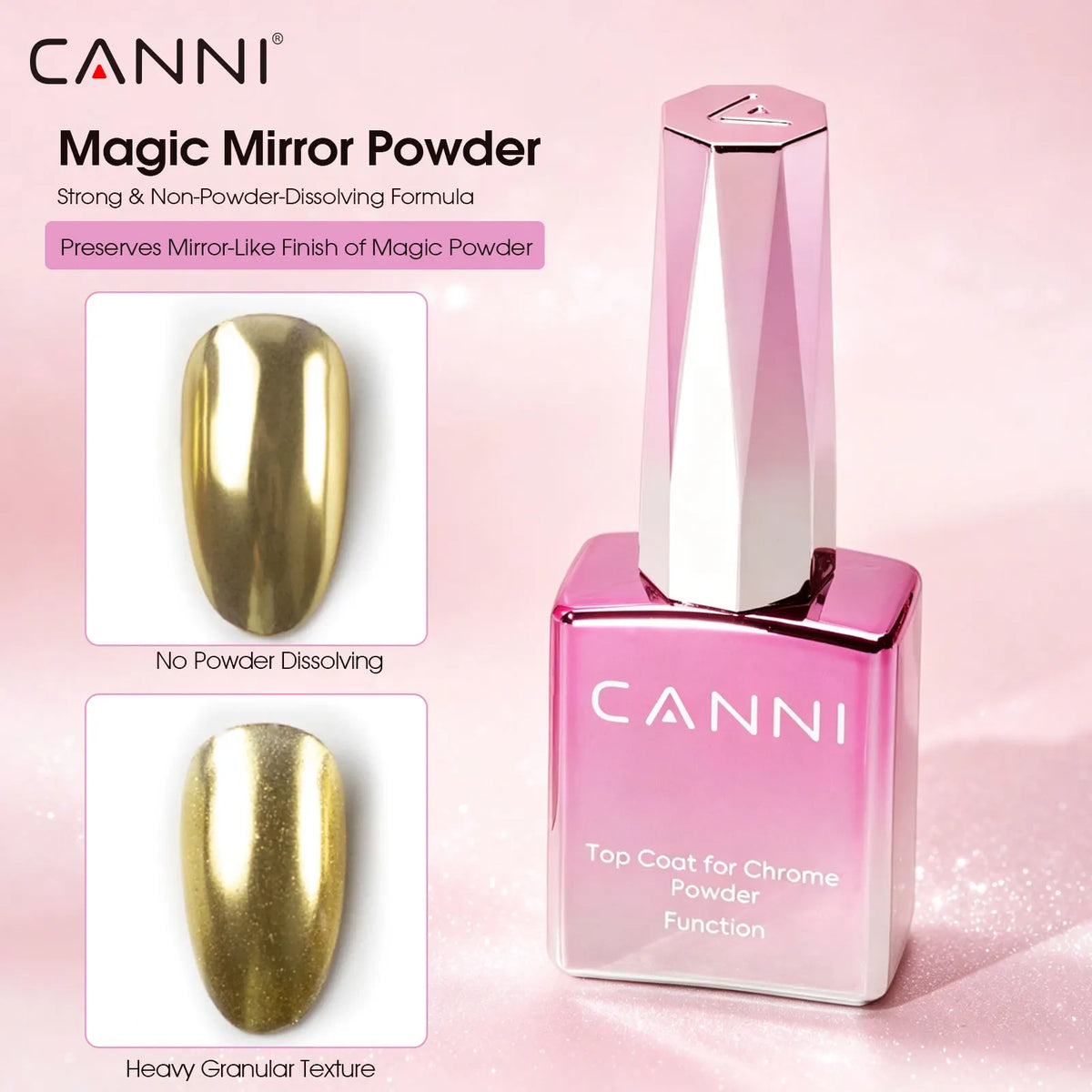 CANNI Chrome Powder Top Coat 9ml Mirror Metallic Magic Color Effect Nail Pigment for Gel Polish Nail Decoration