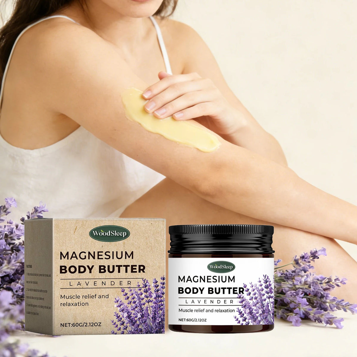 Magnesium Body Cream with Lavender Butter Lotion Relax Muscles Moisturizing Skin Relieving Dryness Smoothing Skin Care Product