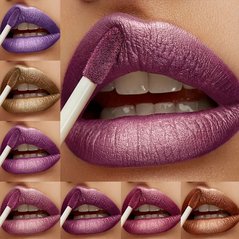 Sparkling Metallic Lip Gloss, Waterproof & Long-Lasting, Matte Lipstick Set, Non-Sticky, Party/Festival Makeup