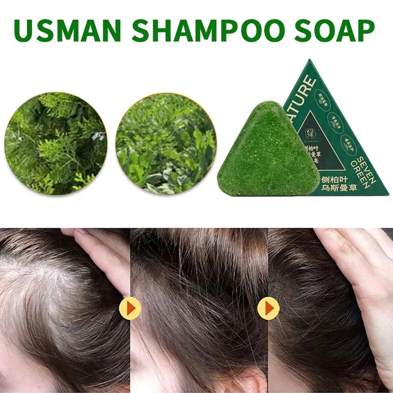 120g Seven Green Platycladi Usman Grass Handmade Shampoo Soap Refreshing and Flushing Healthy Anti-Removal Hair Nourishing Clean