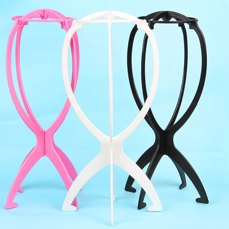 Pink White Black Wig Stand Head Plastic Wig Holder Stand Portable Folding For Styling Drying Display Travel For Women 1Pcs