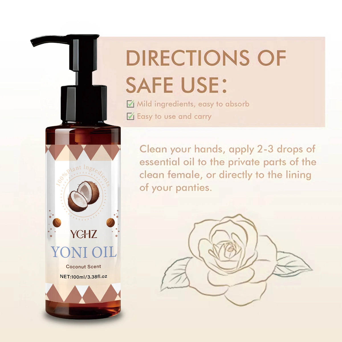 Yoni Oil Women's Intimate Care Essential Oil - Scented, Eliminates Odors, Relieves Discomfort, Cleans and Tightens Intimate Areas, Intimate Care Oil