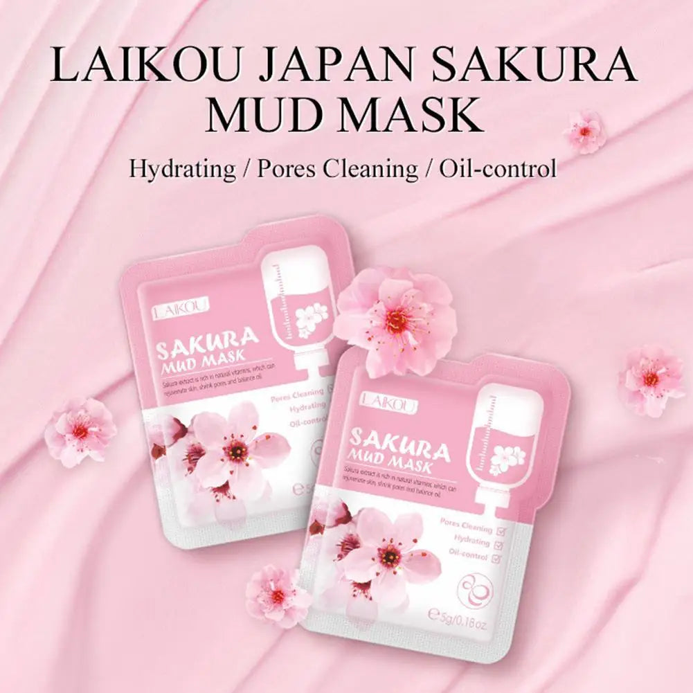 Japan Sakura Mud Face Mask Deep Cleansing Remove Blackheads Oil-Control Clay Mask Moisturizing Deep Cleansing Facial Skin Care