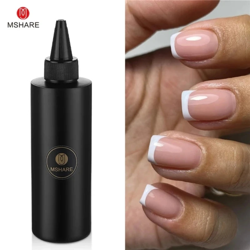 MSHARE 250ml Rubber Base Gel Camouflage Refill Milky Pink White Glitter Gold French Manicure Color Base Big Volume