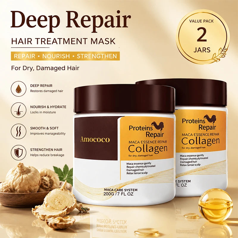 Amococo 2pcs Hair Mask 200g Each Protein Collagen Hair Mask for Dry Hair Deep Conditioning Moisturizing Hair Treatment Mask Nourishing Hair Care Mask for Women Salon Hair Care
