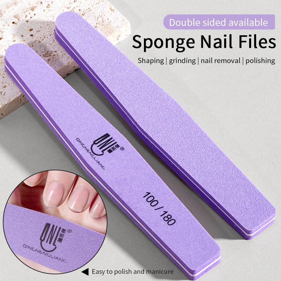RSNAIL Nail Files Sponge 100/180 Grit Moon Purple Double-sided Nail File Sanding Blocks For Finger Nail Art Files Manicure Tools
