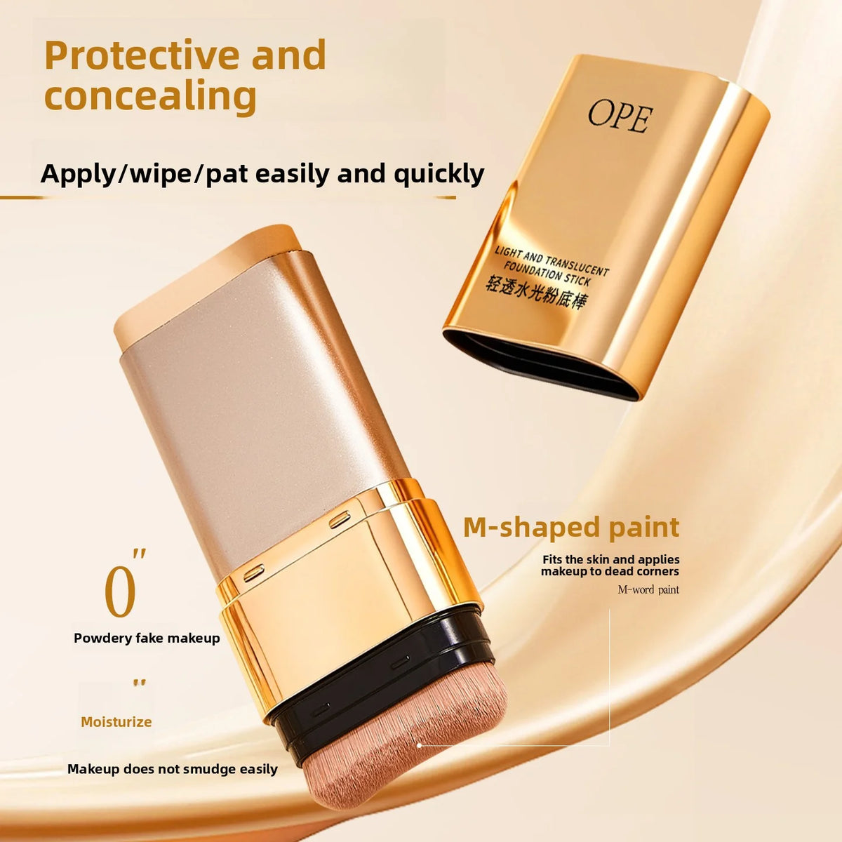 OPE 2-in-1 Foundation Stick - Dual Head Concealer & Brush, Lightweight, Long-Lasting, Quick Dewy Flawless Coverage