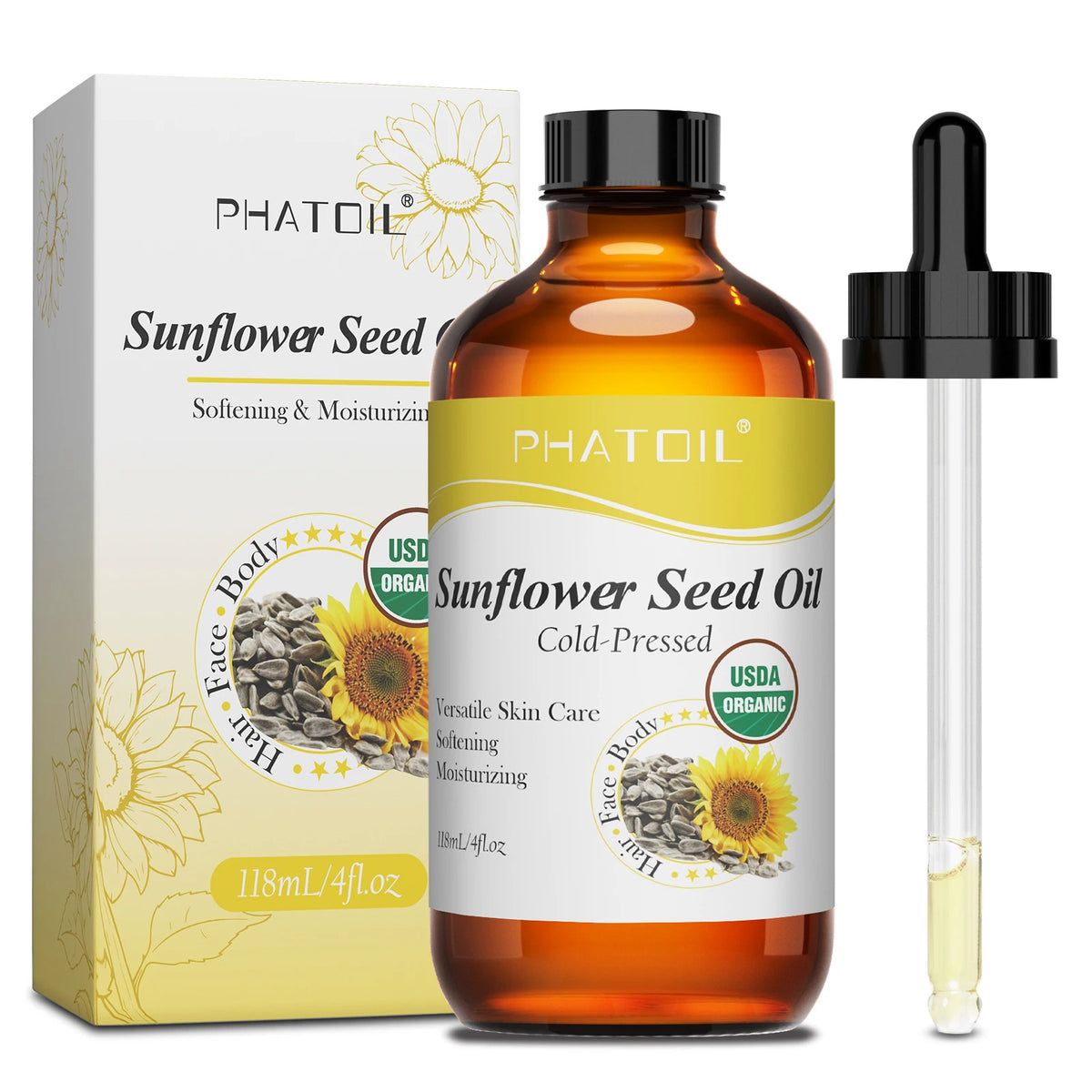 PHATOIL 100% Organic 236ml Castor Oil 118ml Jojoba Rosehip Oil Sunflower Seed Oil