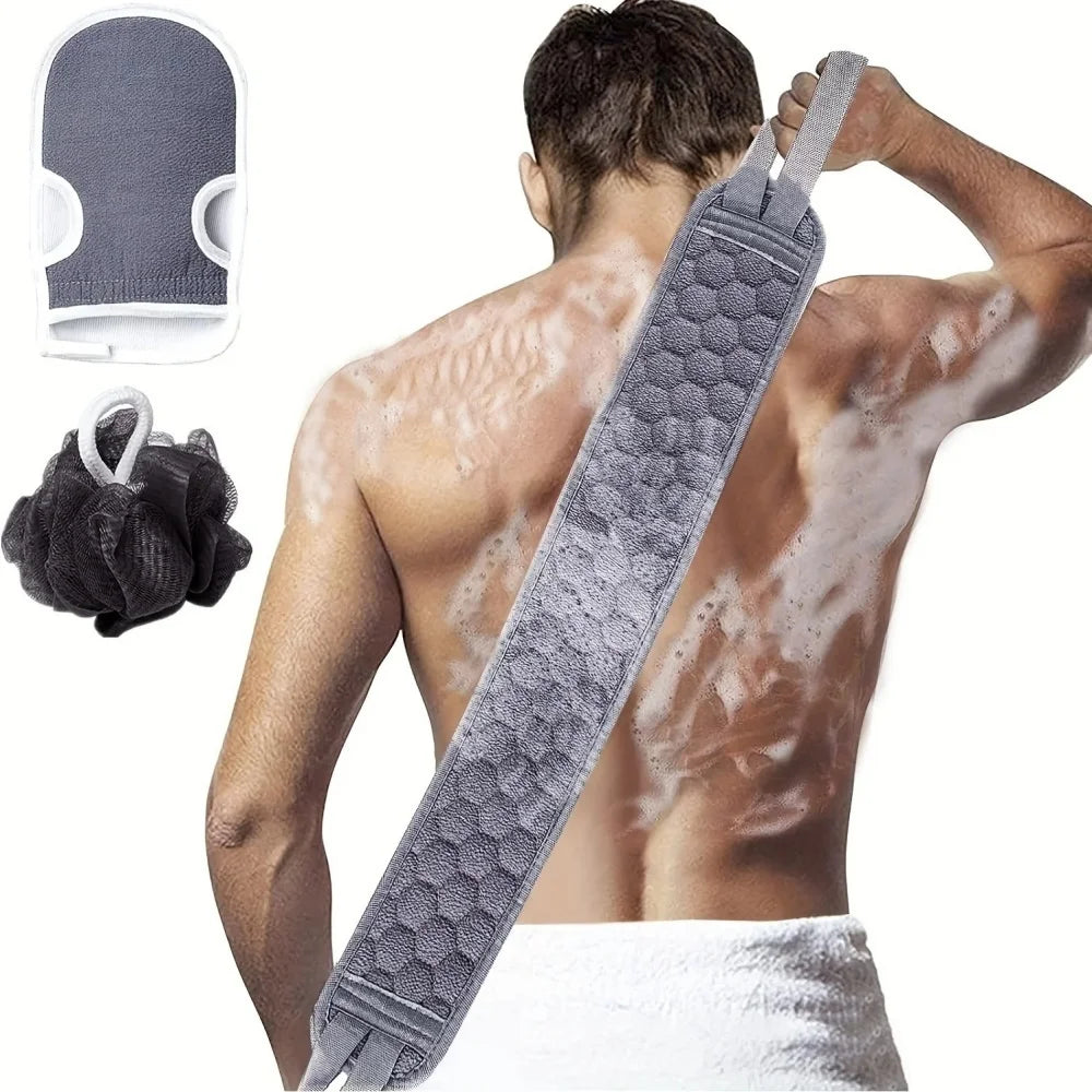 Multifunctional Shower Cleaning Kit Long Strap Back Washcloth Exfoliating Bath Glove Sponge Ball Full Body Dead Skin Removing