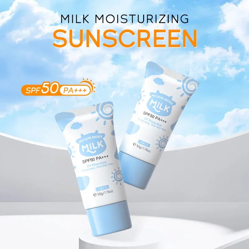 LAIKOU Milk Sunscreen SPF50 PA+++ 50g UV Protection Moisturizing Even Skin Tone Refreshing Sunblock Lotion for Face Body