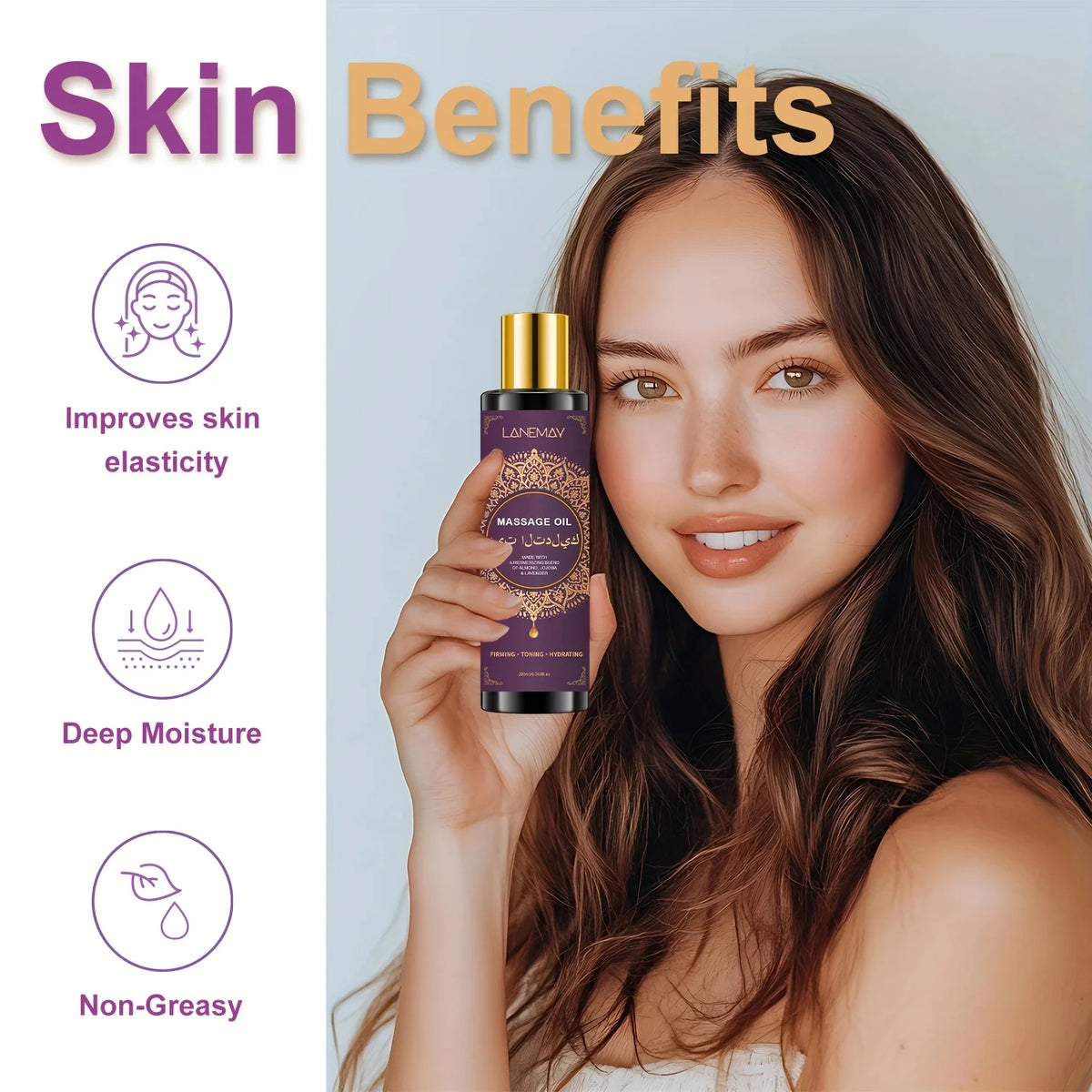 Hyaluronic Acid Lavender Massage Oil for Couples Quick Absorb Enhances Skin Elasticity No Greasy Residue Freshens Moisturizes