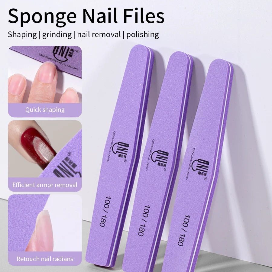 RSNAIL Nail Files Sponge 100/180 Grit Moon Purple Double-sided Nail File Sanding Blocks For Finger Nail Art Files Manicure Tools