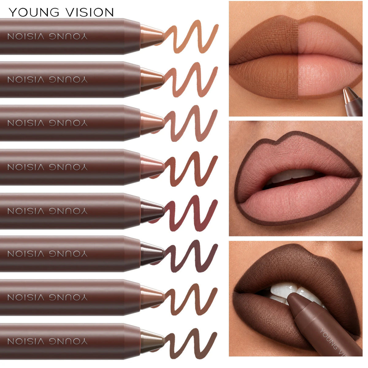 Matte Soft Mist Lip Liner Lipsticks 8 Colors Smooth and Pigmented Non-Stick Chocolate Lipsticks