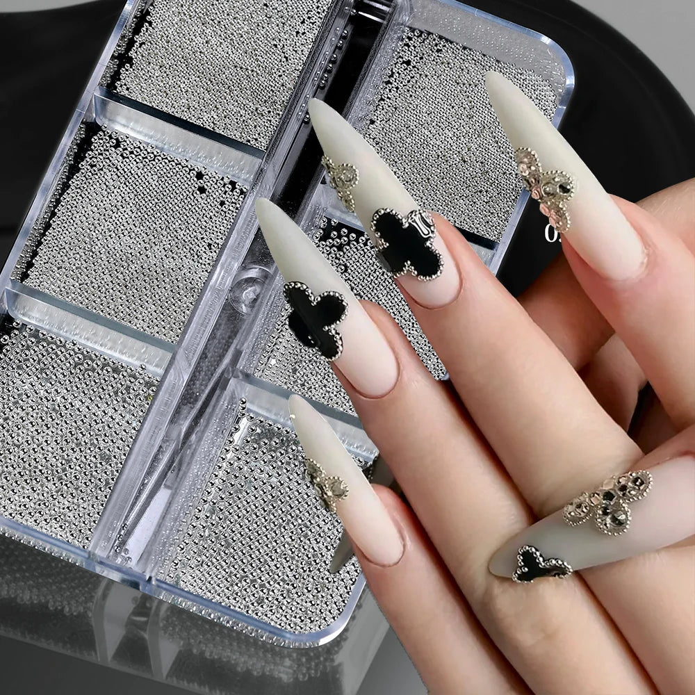 6Grids Mini Steel Balls Nail Art Charms 0.6-2mm Silver/Gold Stainless Caviar Nail Beads Jewelry Metal Balls DIY Nail Accessories