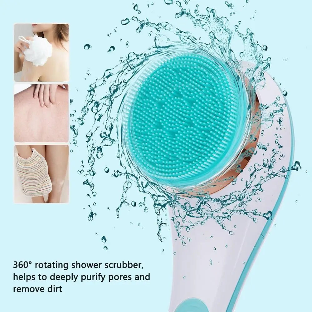 Electric Bath Brush Back Scrubber Rotating Shower Brush Body Brush Set Handle Deep Cleansing Exfoliation Massaging Spin Brush