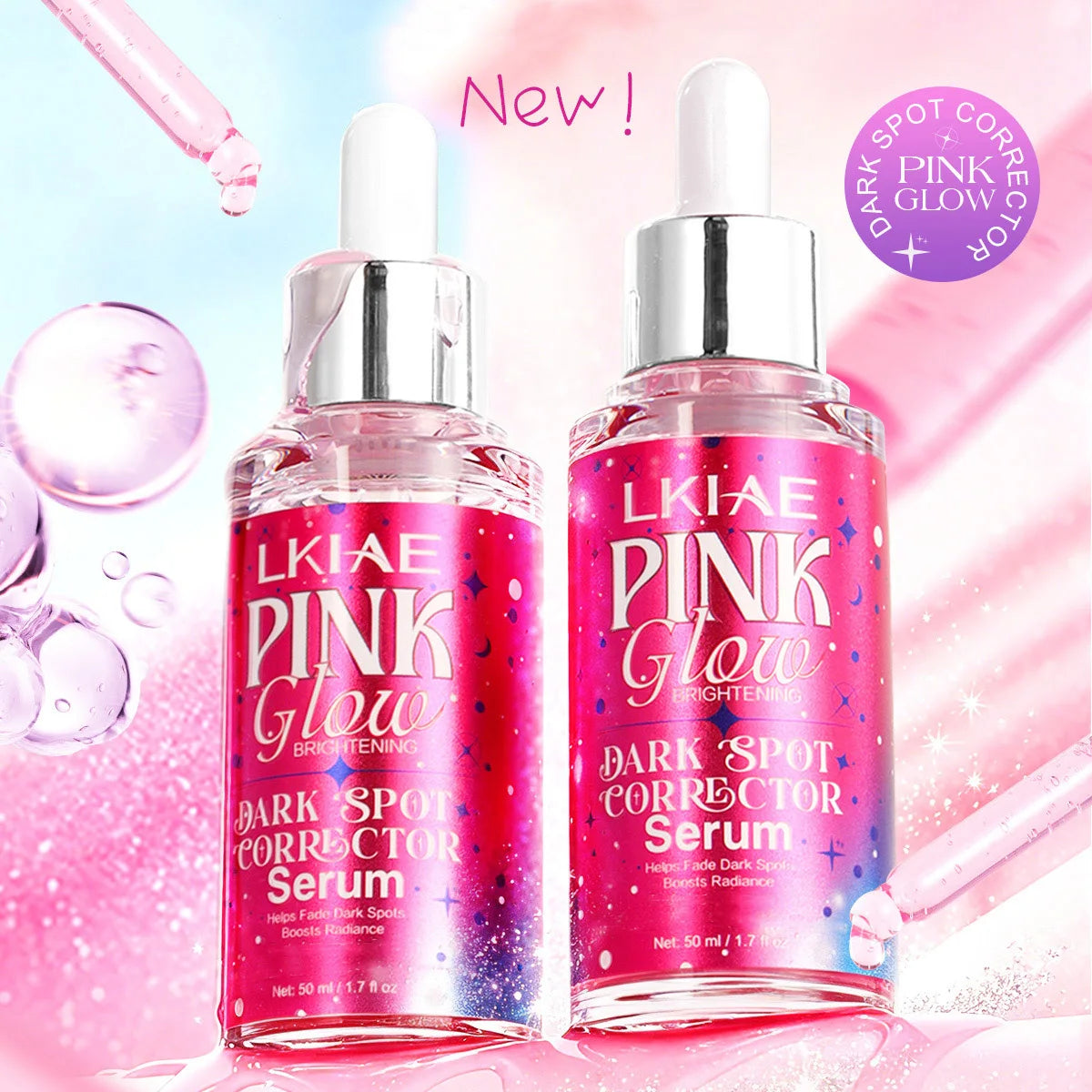 LKIAE Pink Glow Dark Spot Corrector Serum, Boost Radiance, With Nicotinamide, Glutathione, Reduce Post-Acne Hyperpigmentation