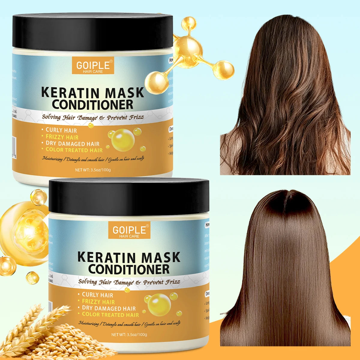 GOIPLE Keratin Deep Conditioner Salon Treatment for Dry Damaged Curly Frizzy Color Treated Hair Women
