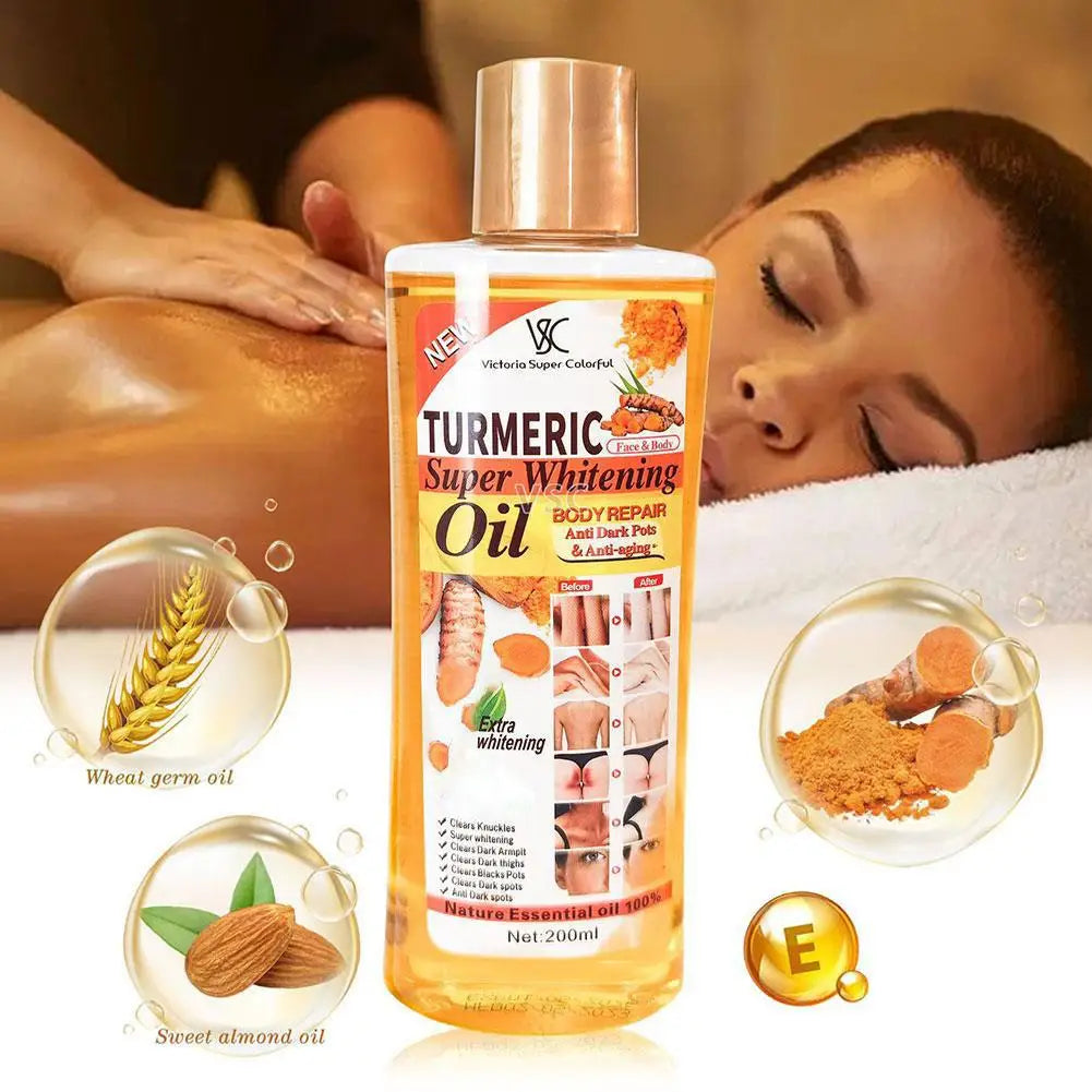 Turmeric Super Whitening Oil 200ml | Anti-Dark Spots & Anti-Aging Body Repair Essential Oil with Wheat Germ & Sweet Almond Oil